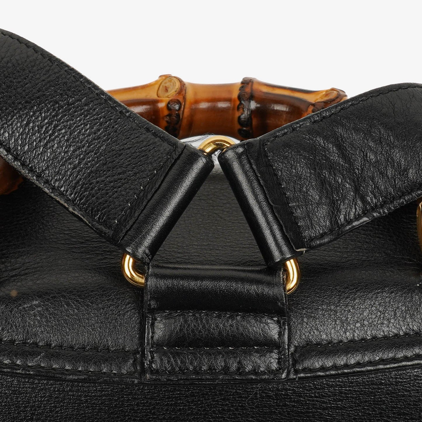 Gucci Vintage Black Leather Bamboo Backpack