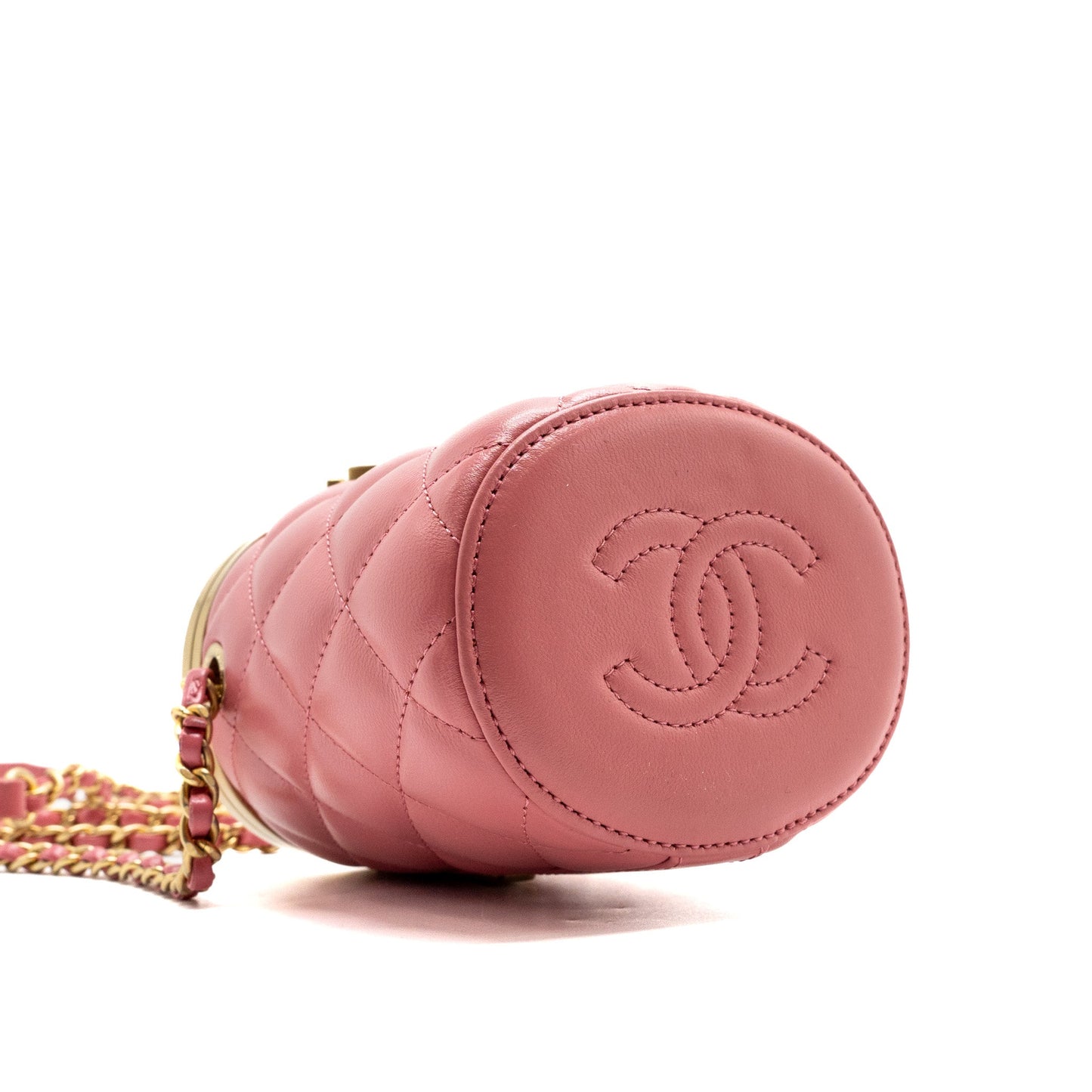 Chanel Round Vanity Case With Chain Lambskin Pink (Microchip)