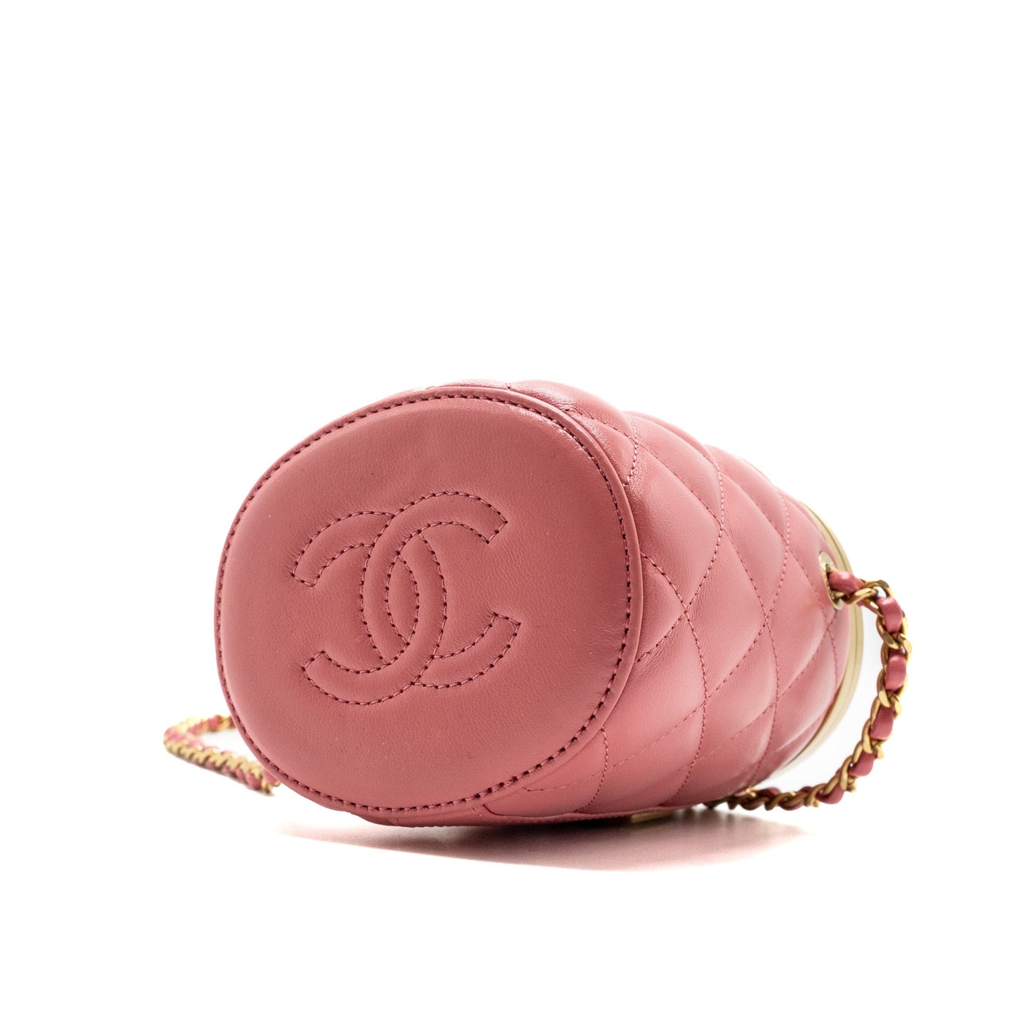 Chanel Round Vanity Case With Chain Lambskin Pink (Microchip)