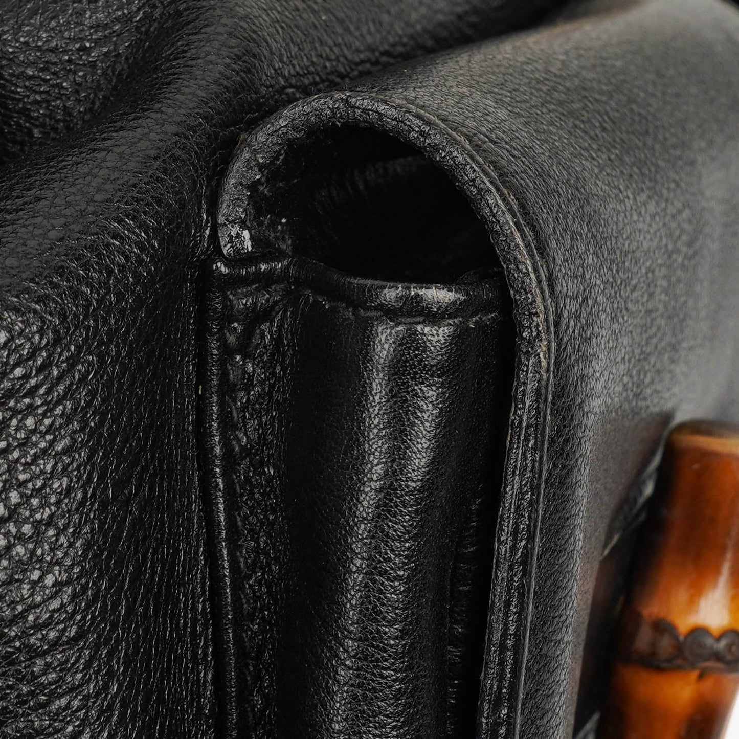 Gucci Vintage Black Leather Bamboo Backpack