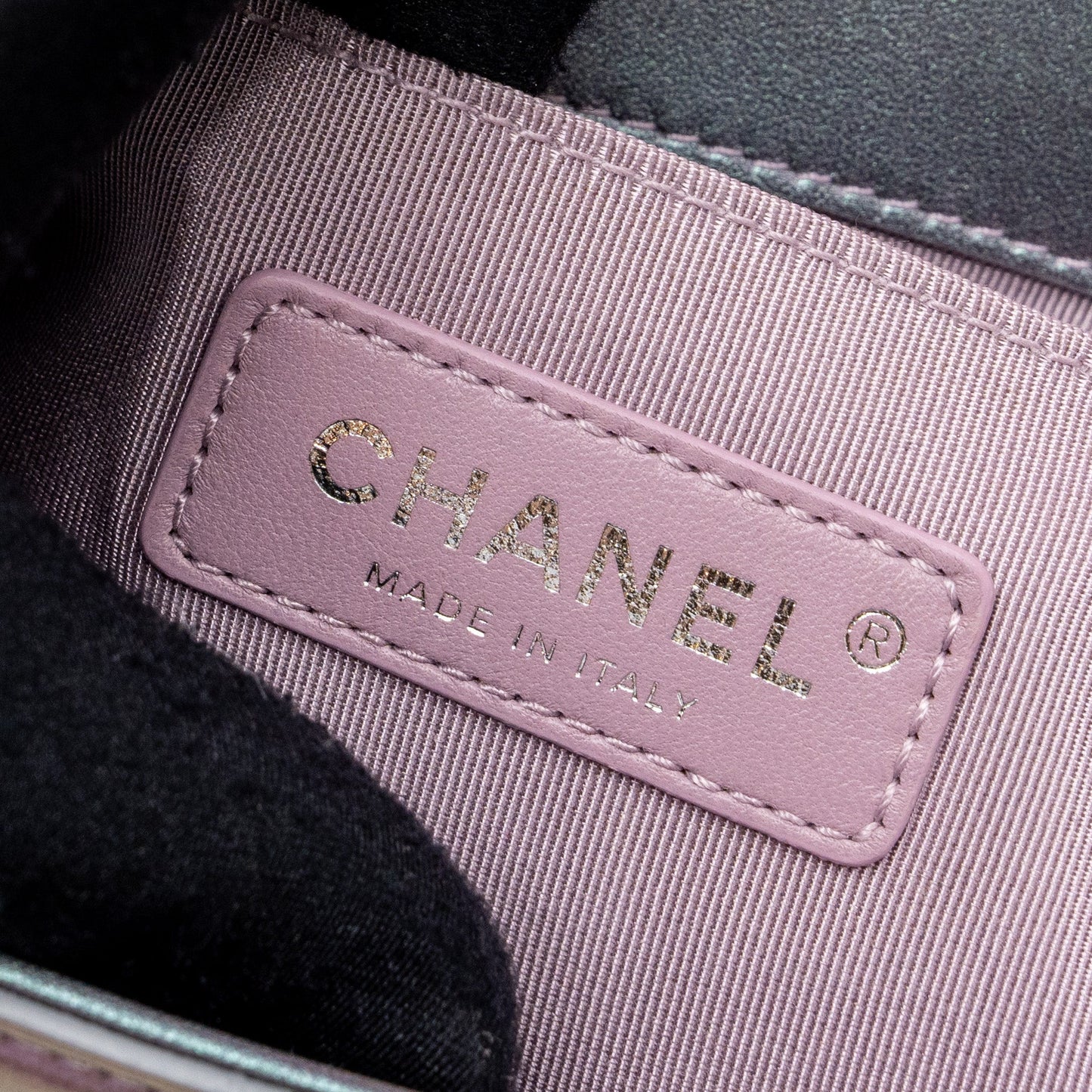 Chanel 18S small boy bag limited PVC / Patent calfskin leather iridescent light purple