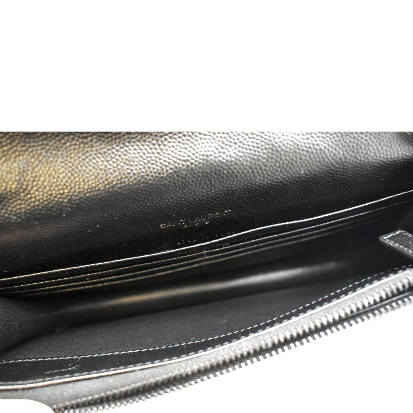 YVES SAINT LAURENT Cassandre Grain De Poudre Embossed Leather Chain Envelope Bag Black