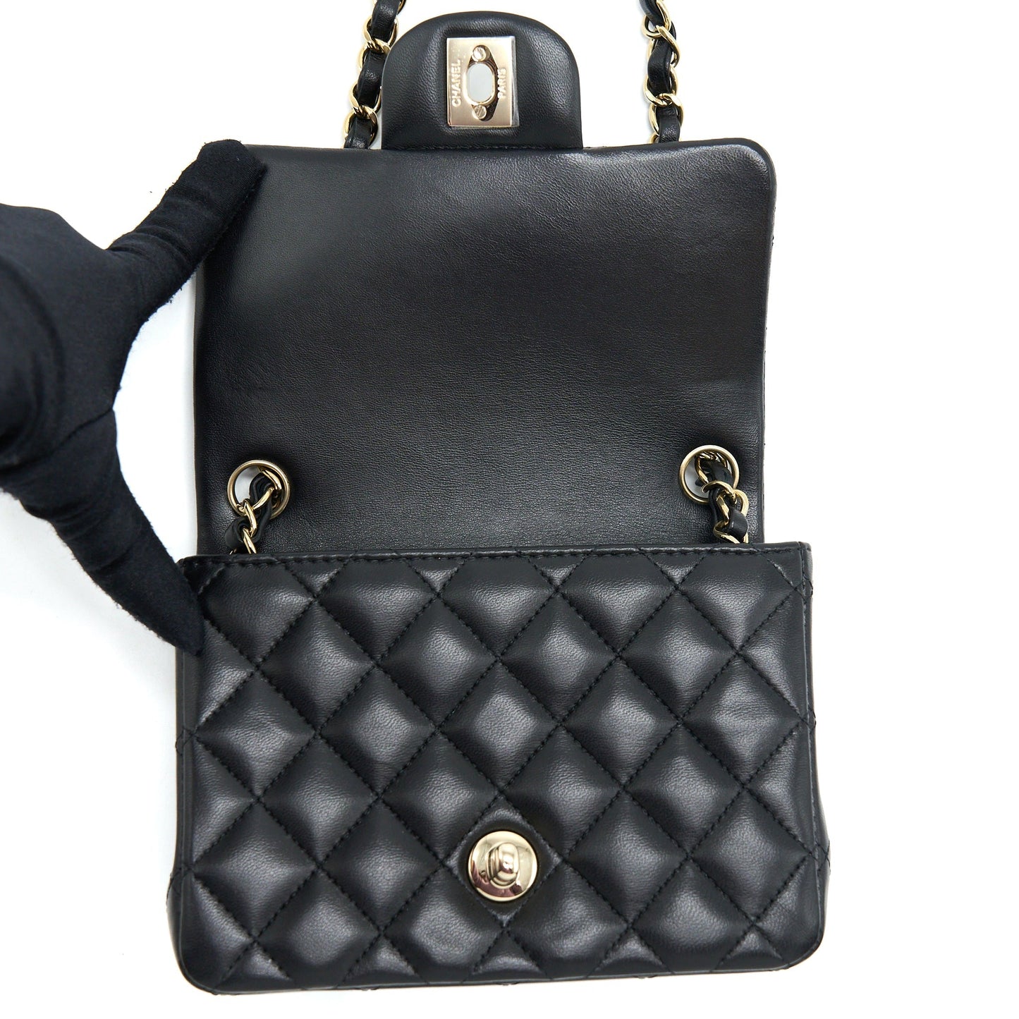 Chanel Mini Square Flap Bag Lambskin Black L
