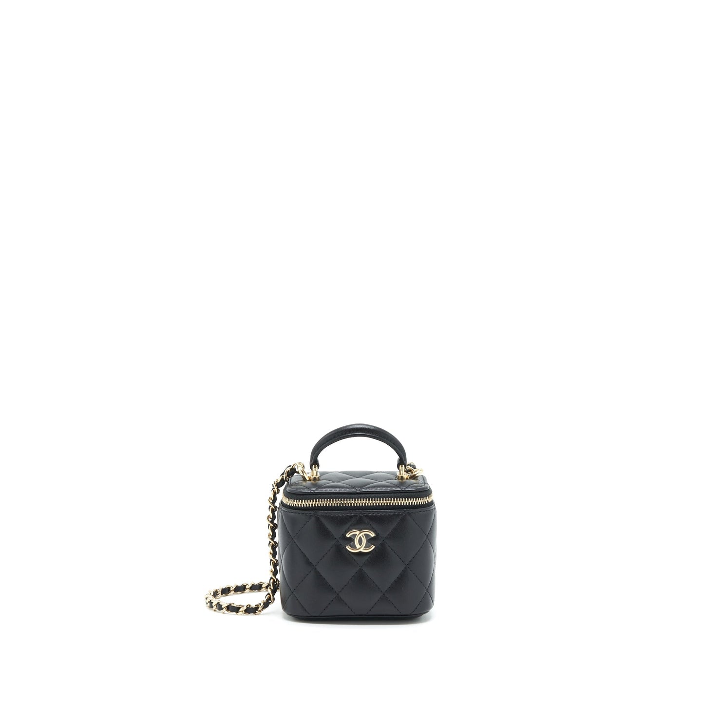 Chanel Top Handle Mini Vanity With Chain Lambskin Black L