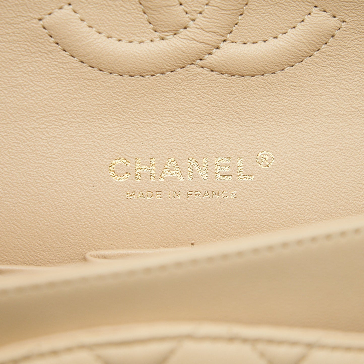 CHANEL MEDIUM CLASSIC DOUBLE FLAP LAMBSKIN BEIGE WITH