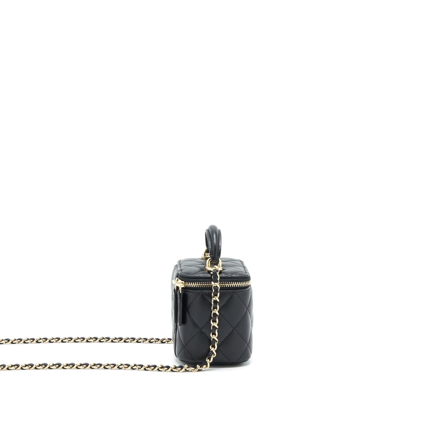 Chanel Top Handle Mini Vanity With Chain Lambskin Black L