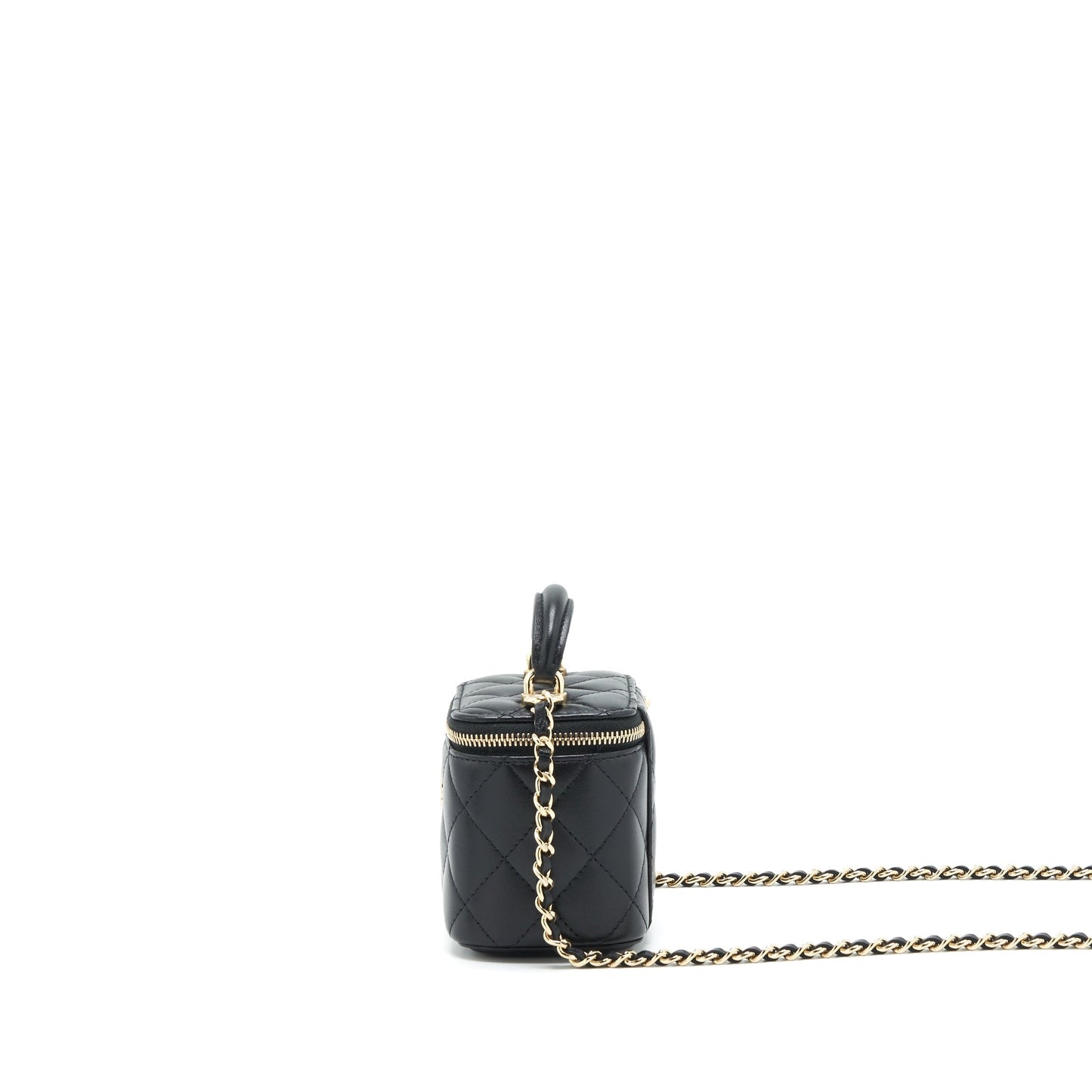 Chanel Top Handle Mini Vanity With Chain Lambskin Black L