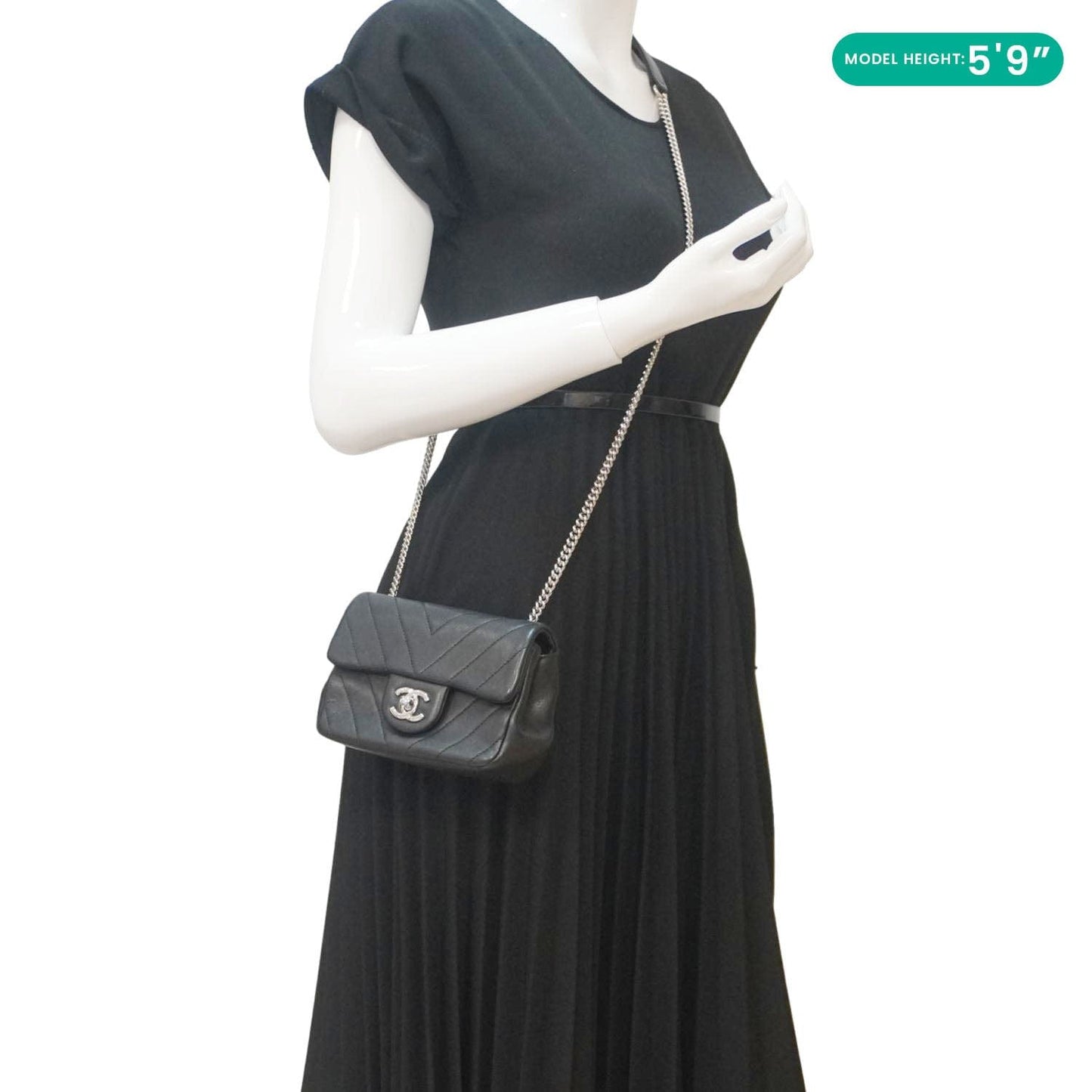 Chanel Mini Flap Quilted Chevron Leather Crossbody Bag Black