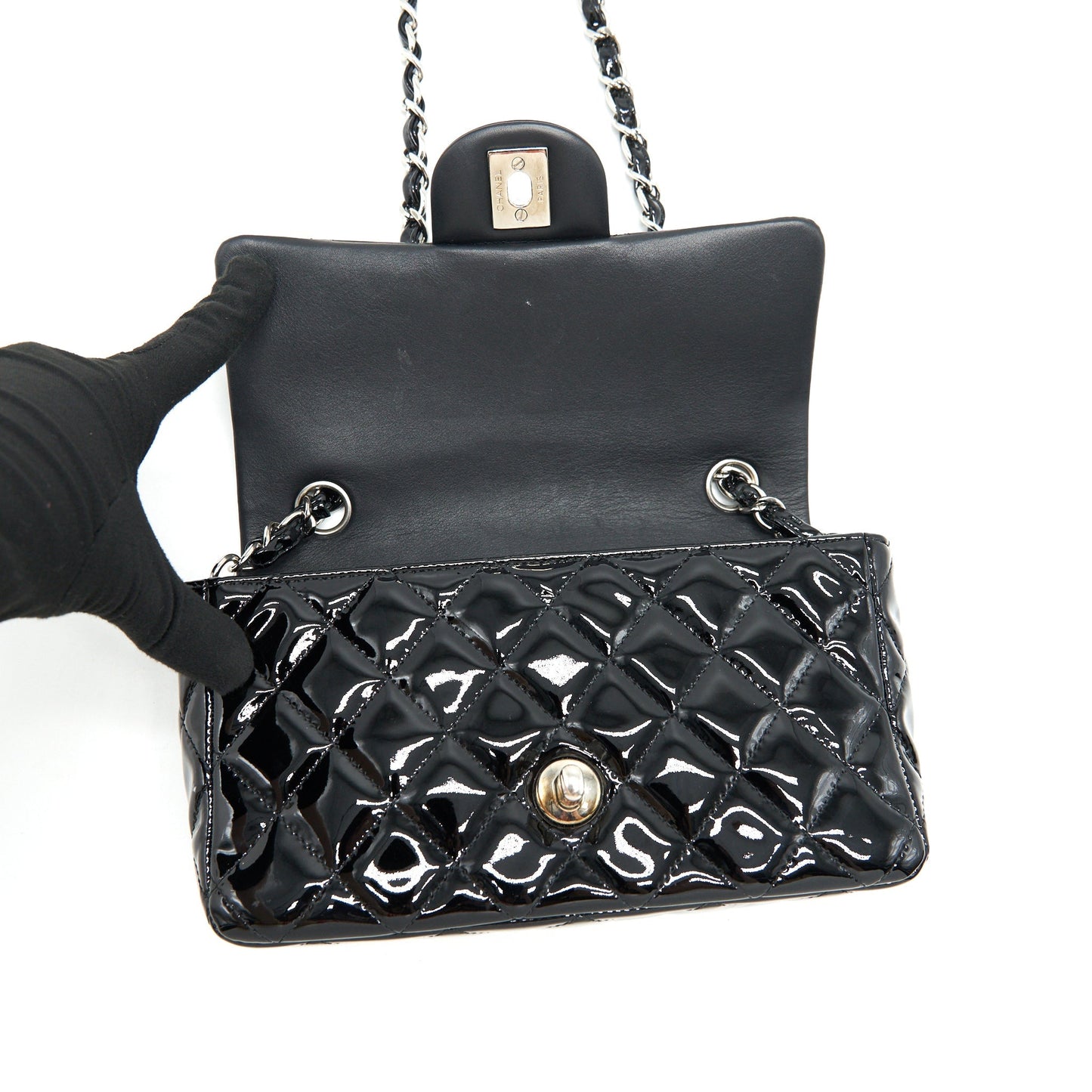 Chanel Mini Rectangular Flap Bag Patent Leather Black