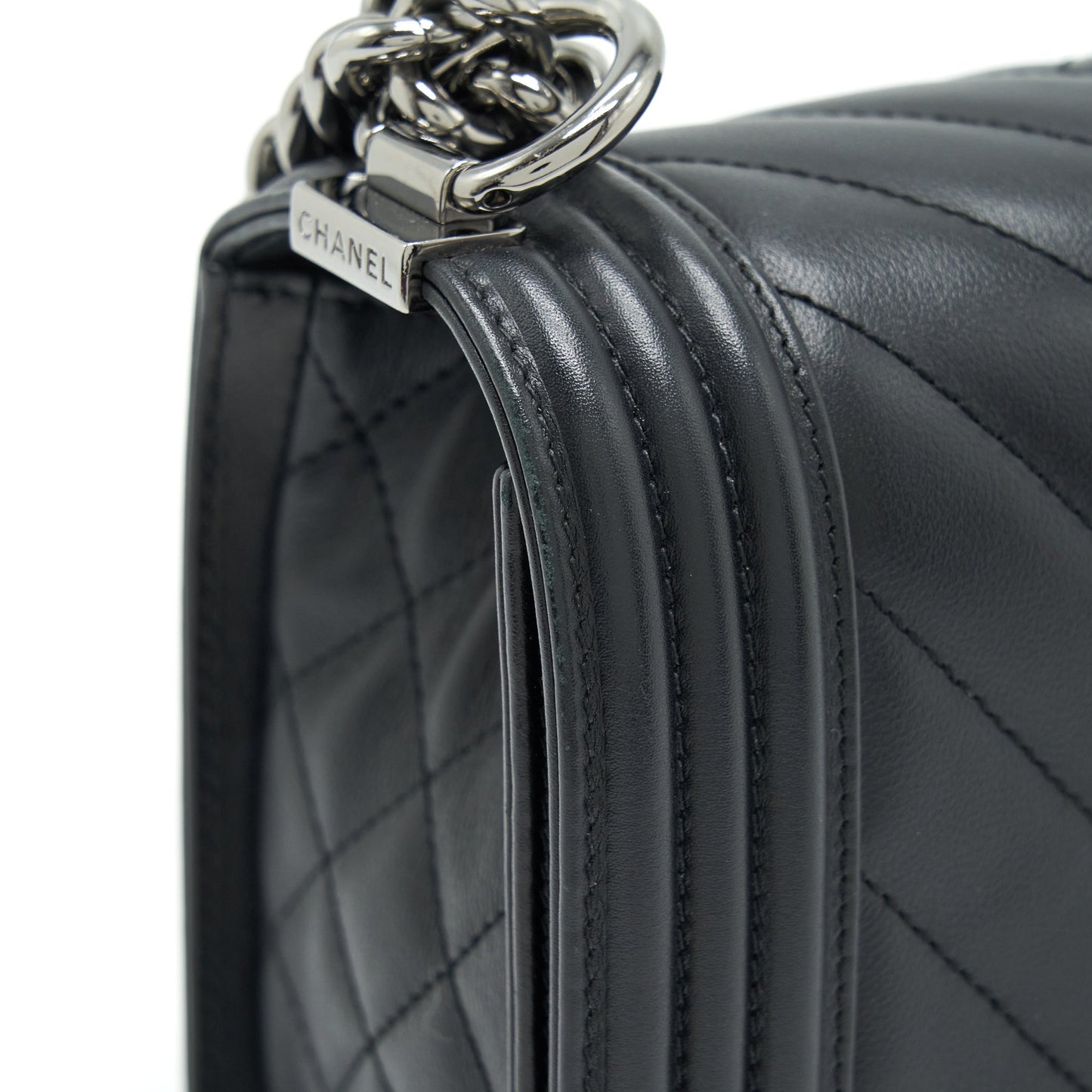 Chanel Medium Boy Bag Quilted And Chevron Calfskin Black