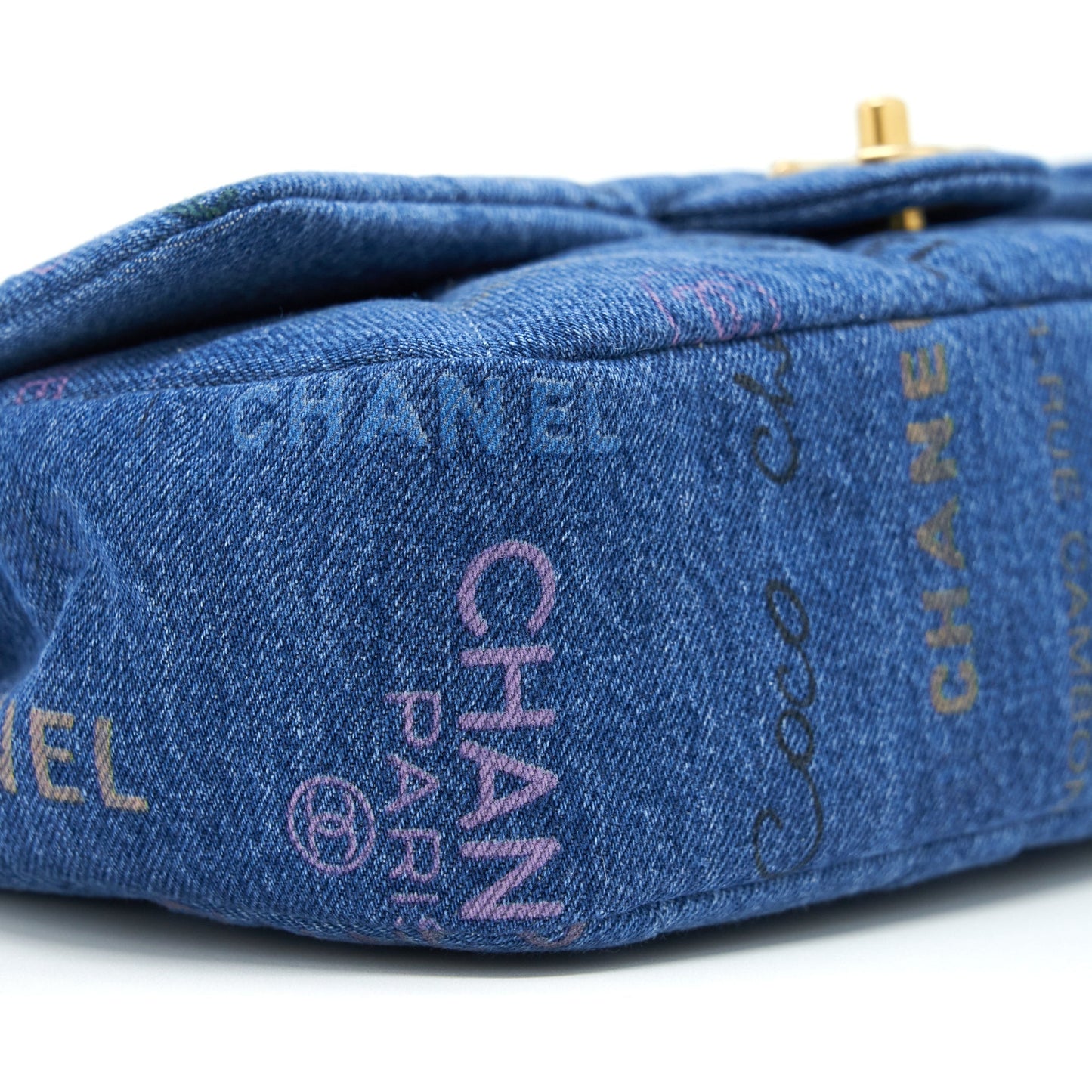 Chanel 22P Multicolor Denim Logo Flap Bag 28cm Blue