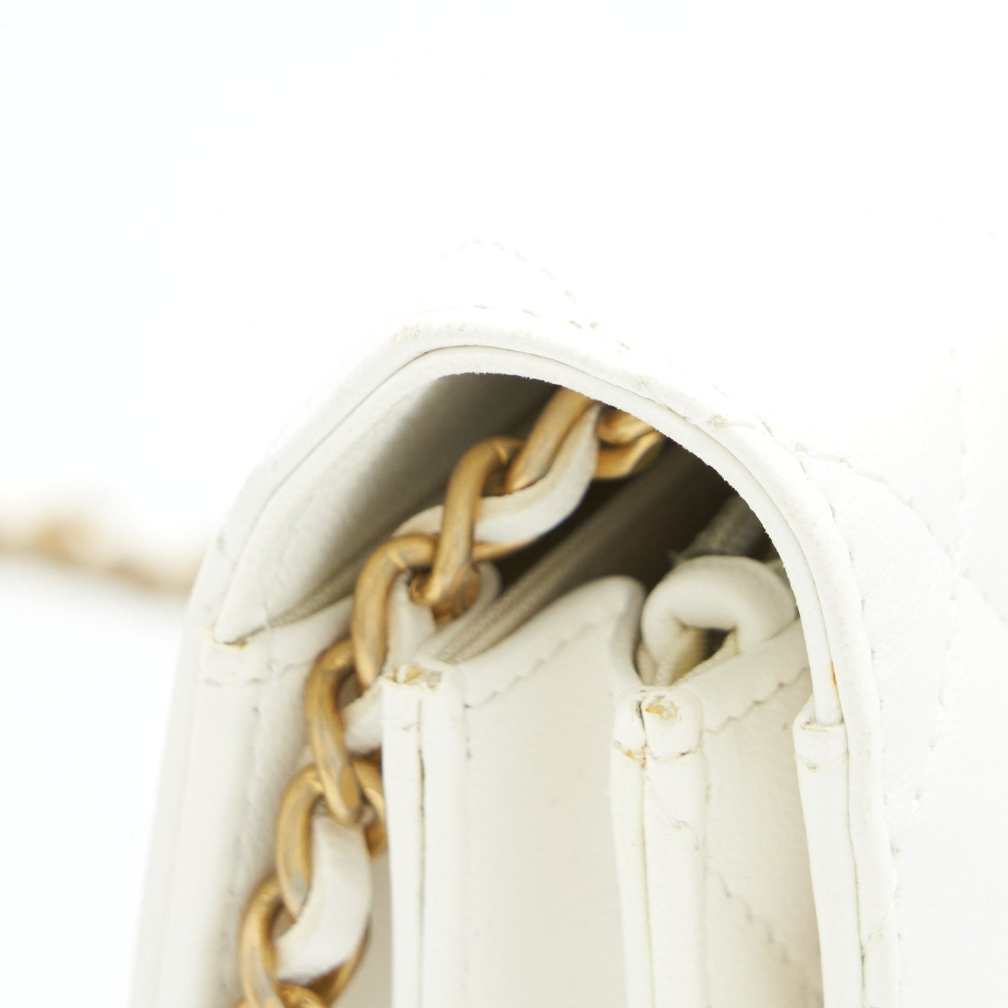 Chanel Small Wallet On Chain With Ribbon Chain Lambskin White