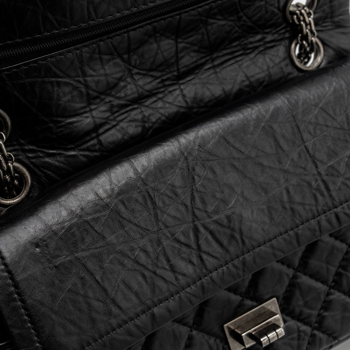 Chanel small 2.55 reissue flap bag aged calfskin black ruthenium