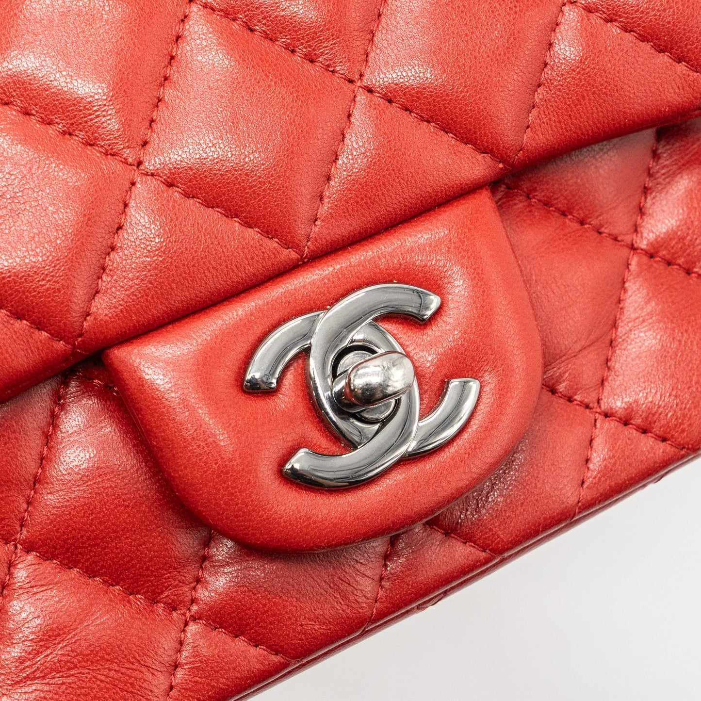 Chanel mini square flap bag lambskin Red black hardware