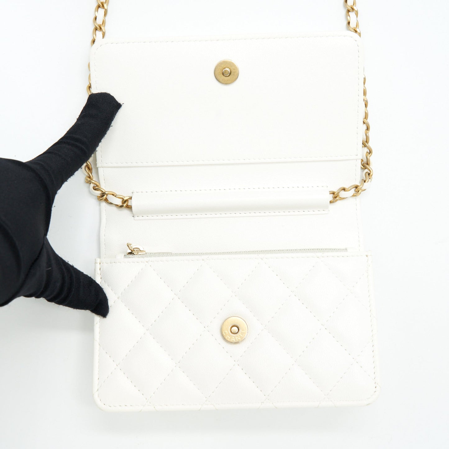 Chanel Small Wallet On Chain With Ribbon Chain Lambskin White