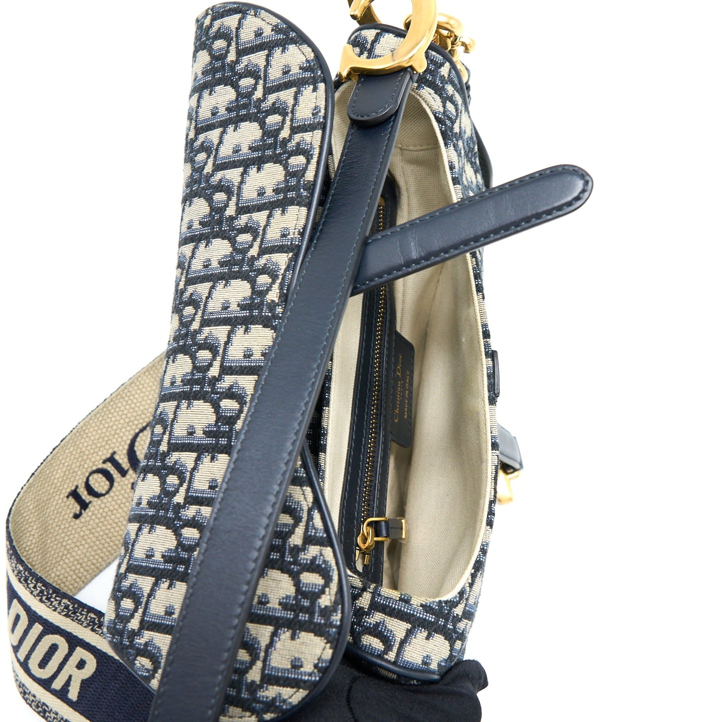 Dior Saddle Purse with Removable Shoulder Strap Oblique Embroidery Blue