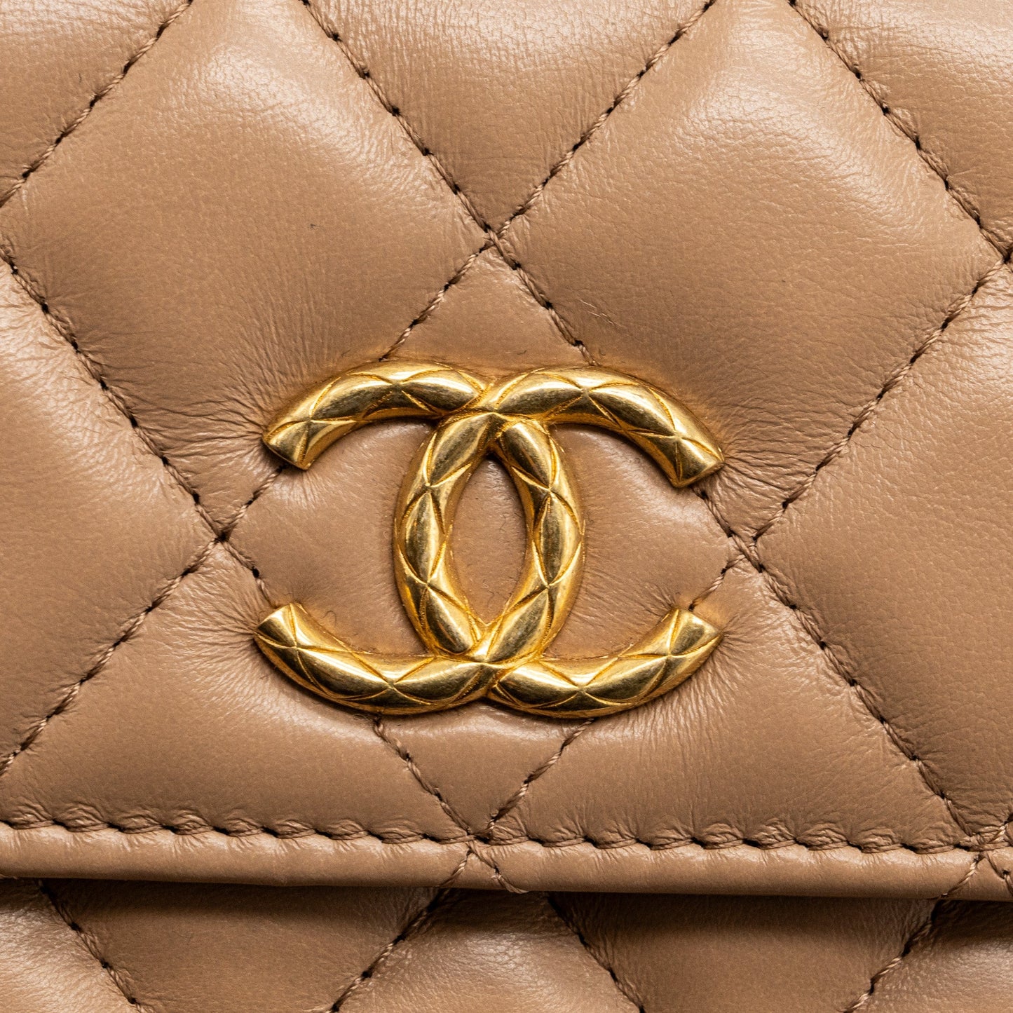 Chanel 22K gold pillar mini flap bag lambskin dark beige  (Microchip)