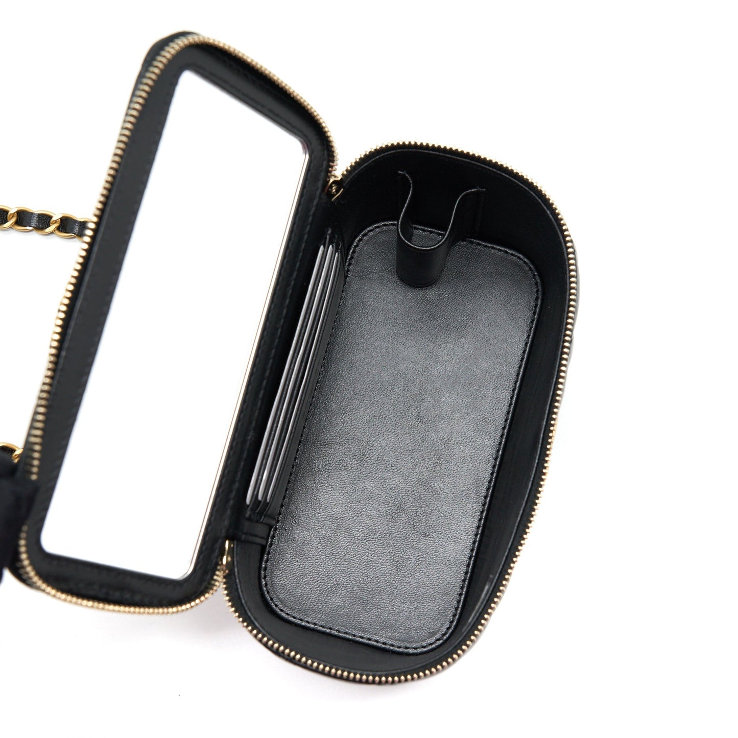 Chanel 22S Letter Top Handle Long Vanity With Chain Lambskin Black