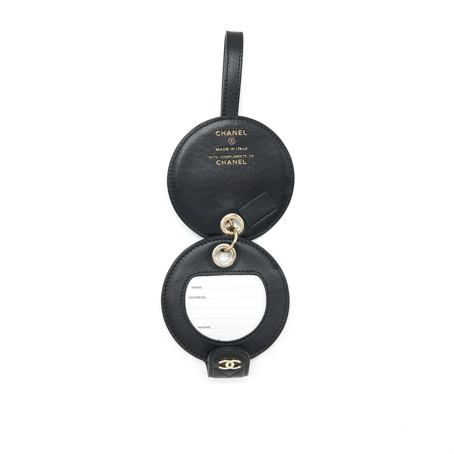 CHANEL QUILTED LUGGAGE TAG LAMBSKIN BLACK L