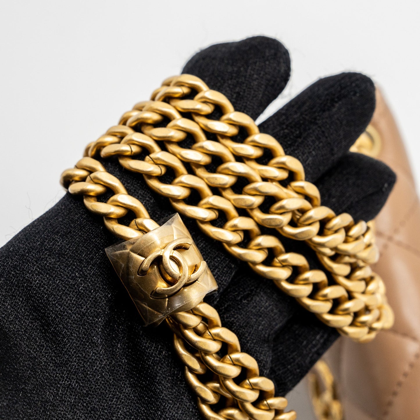 Chanel 22K gold pillar mini flap bag lambskin dark beige  (Microchip)