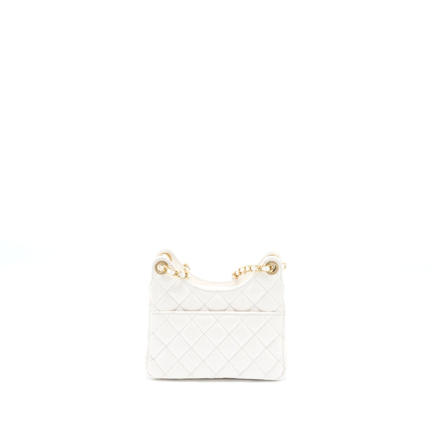 Chanel 23C Small Hobo Bag Shiny Calfskin White Brushed  (Microchip)