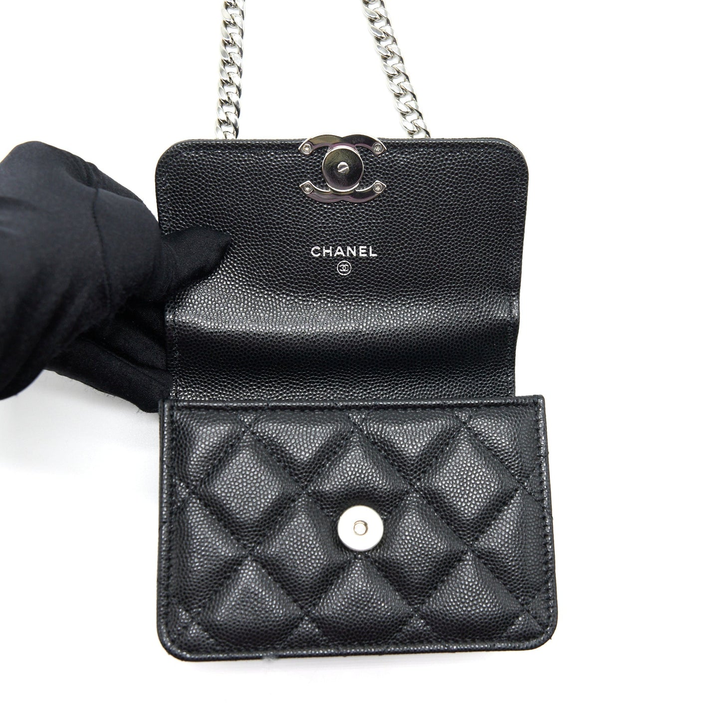 Chanel 22S Giant Chain Top Handle Mini Flap Bag Caviar Black