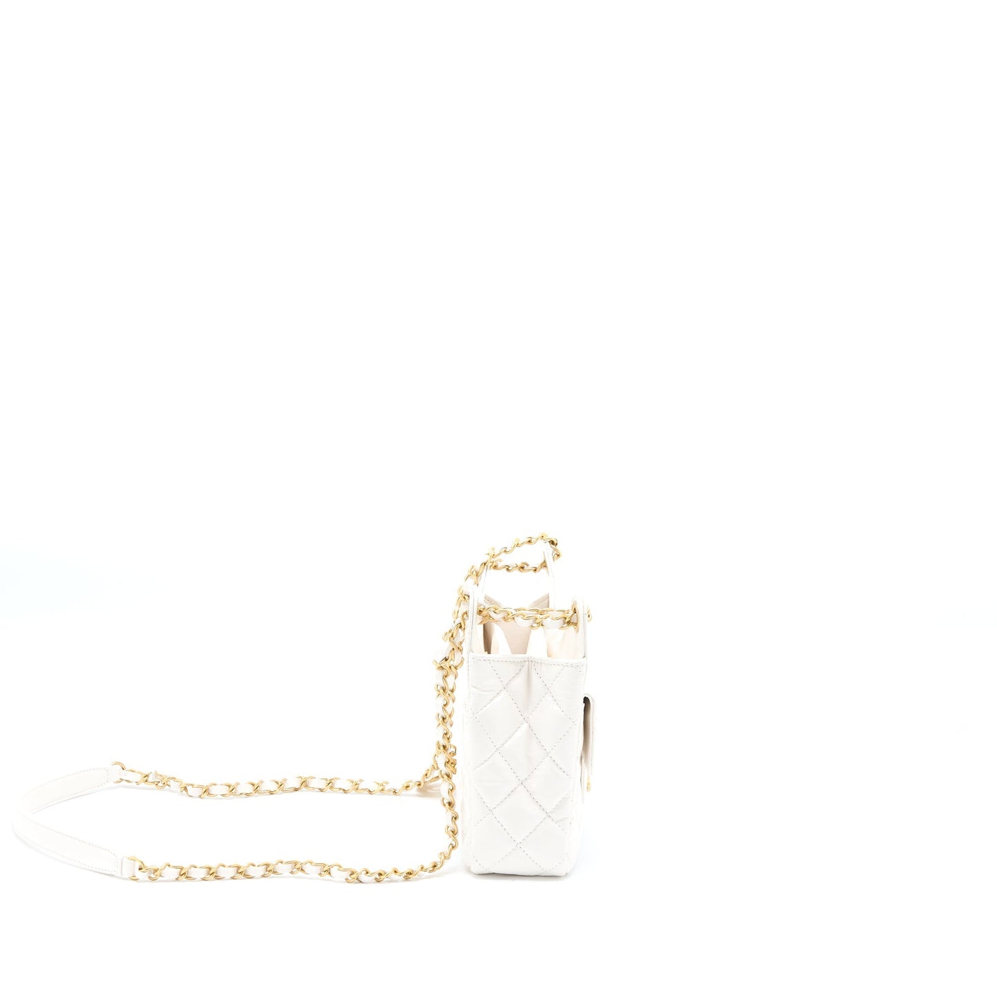 Chanel 23C Small Hobo Bag Shiny Calfskin White Brushed  (Microchip)