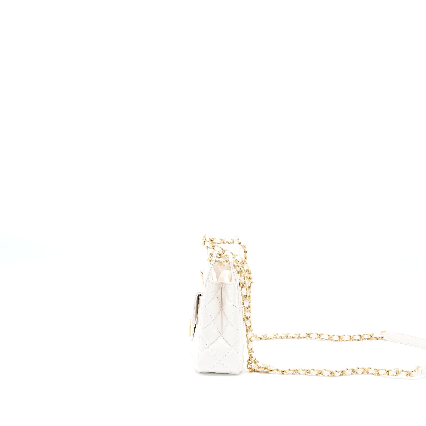 Chanel 23C Small Hobo Bag Shiny Calfskin White Brushed  (Microchip)