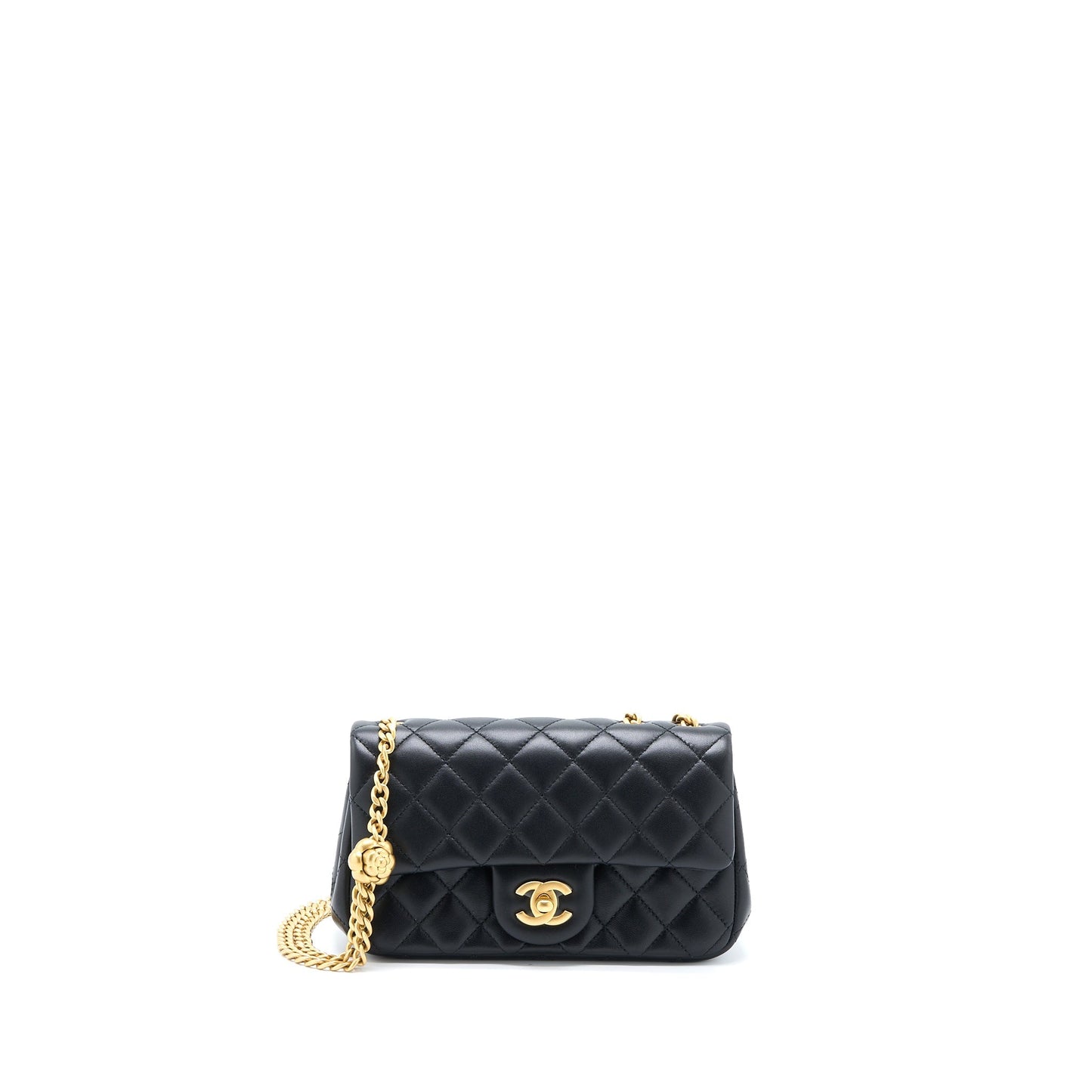 Chanel 23S Camellia Chain Mini Rectangular Lambskin Black Brushed  (Microchip)