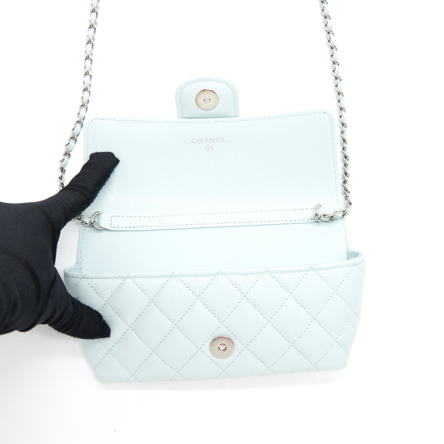 Chanel Glasses Case With Chain Caviar Light Blue
