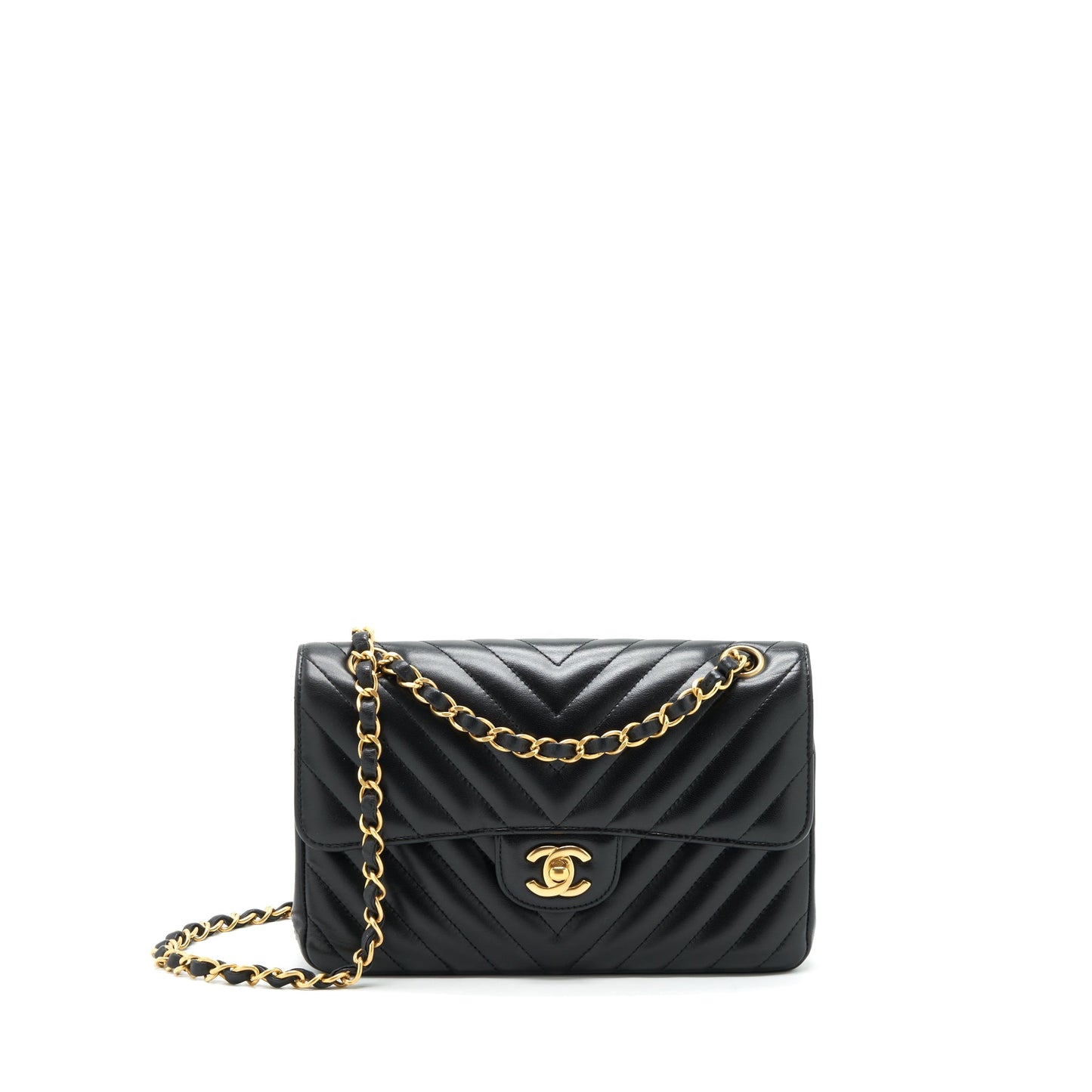 Chanel Small Classic Double Flap Bag Chevron Lambskin Black