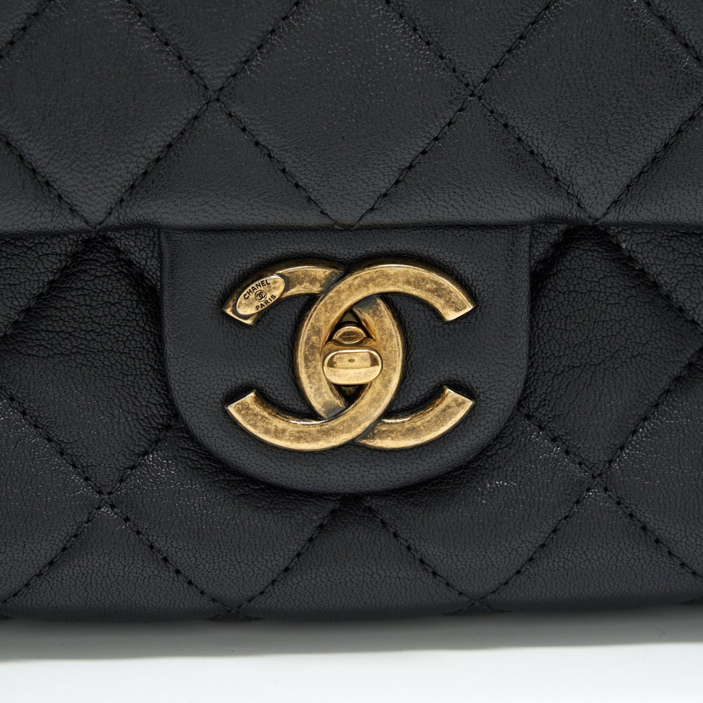 Chanel Large Flap Bag Calfskin Black Ruthenium Gold Hardware