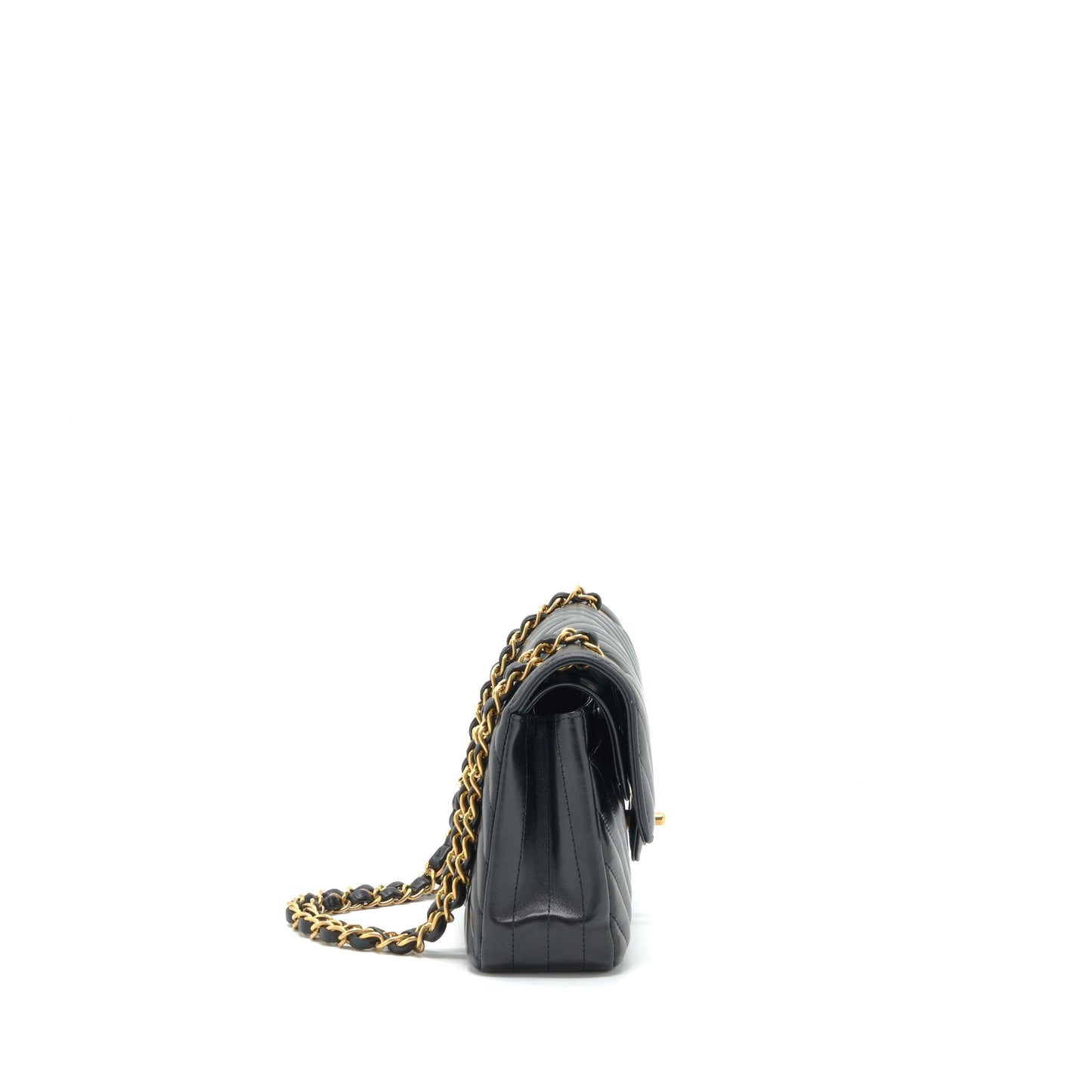 Chanel Small Classic Double Flap Bag Chevron Lambskin Black