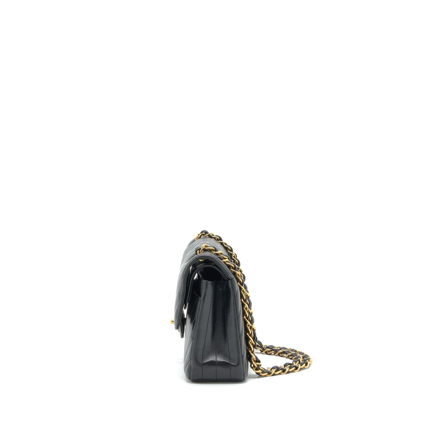 Chanel Small Classic Double Flap Bag Chevron Lambskin Black