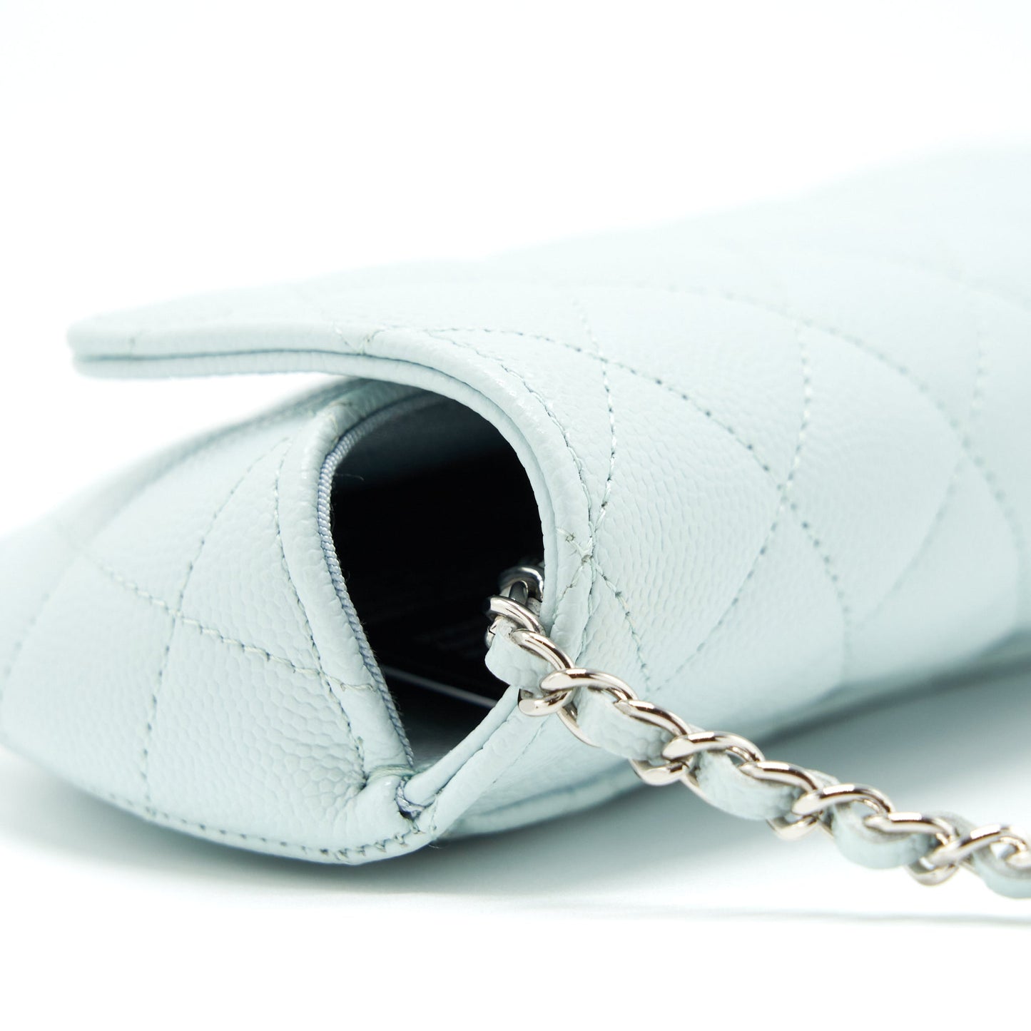 Chanel Glasses Case With Chain Caviar Light Blue