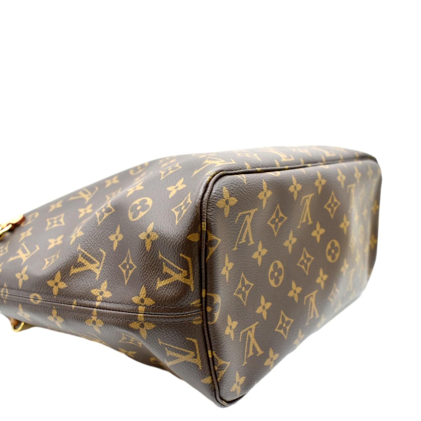 LOUIS VUITTON  Neverfull MM Monogram Canvas Tote Bag Brown/Red