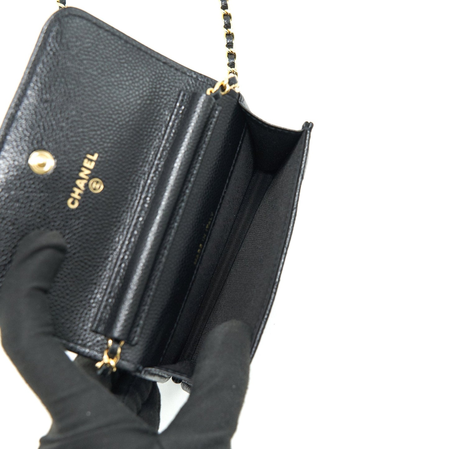 Chanel 21A Flap Card Holder With Chain Black