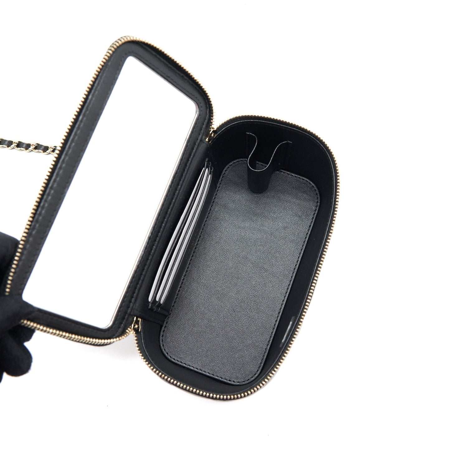 Chanel 22A Mini Top Handle Long Vanity With Chain Lambskin Black L (Microchip)