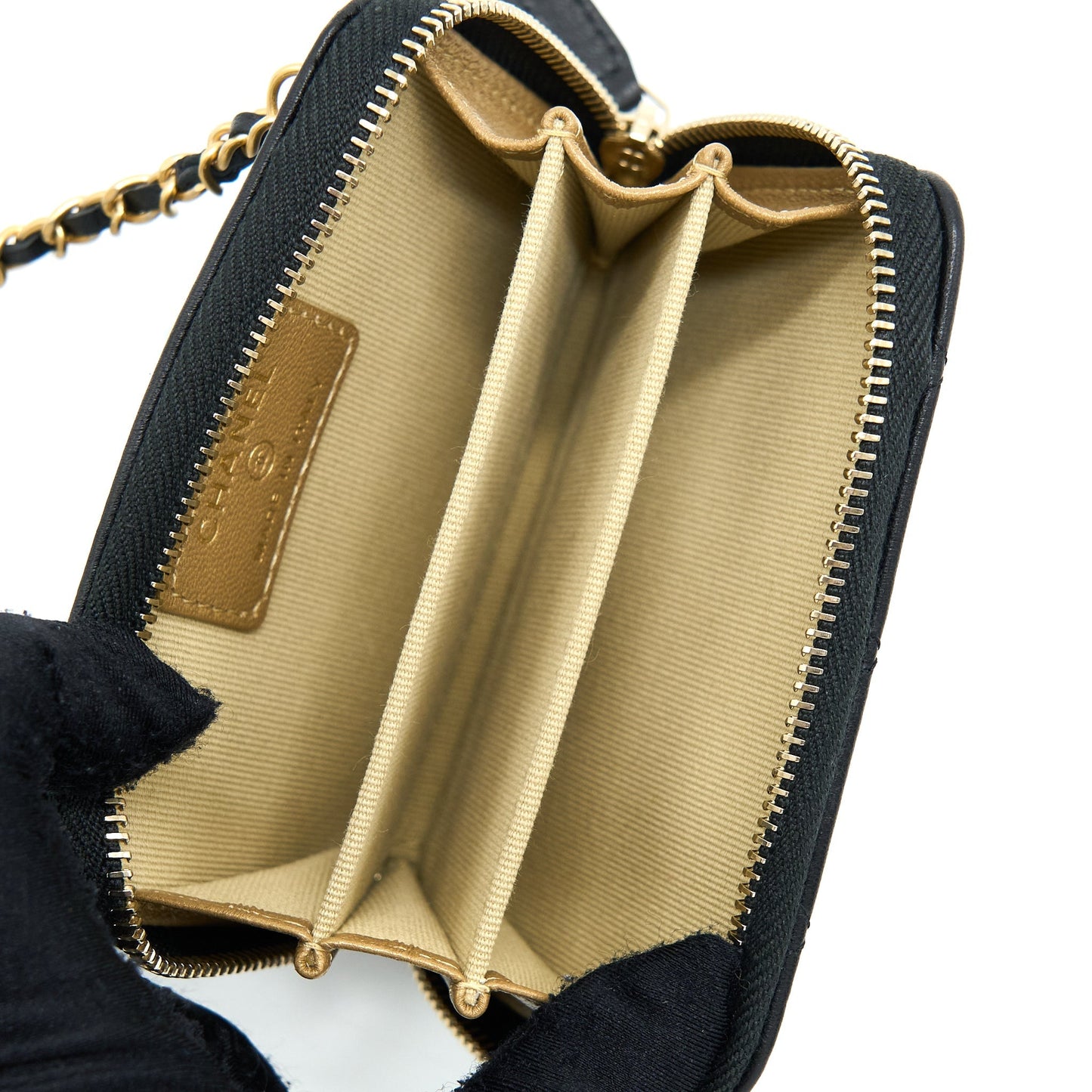 Chanel 22C Pearl Crush Card holder With Chain Lambskin Black