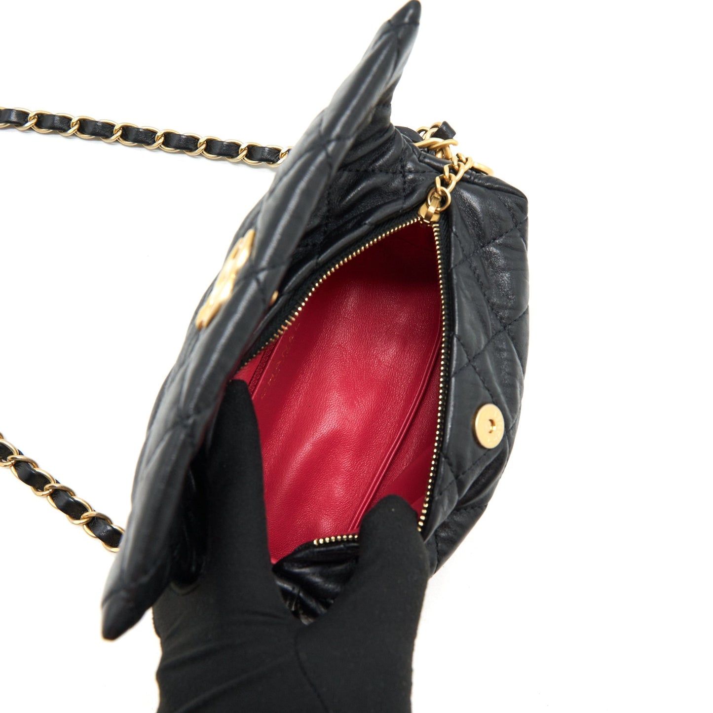 Chanel Small CC Wrapped Strap Bag Lambskin Black In Crumpled