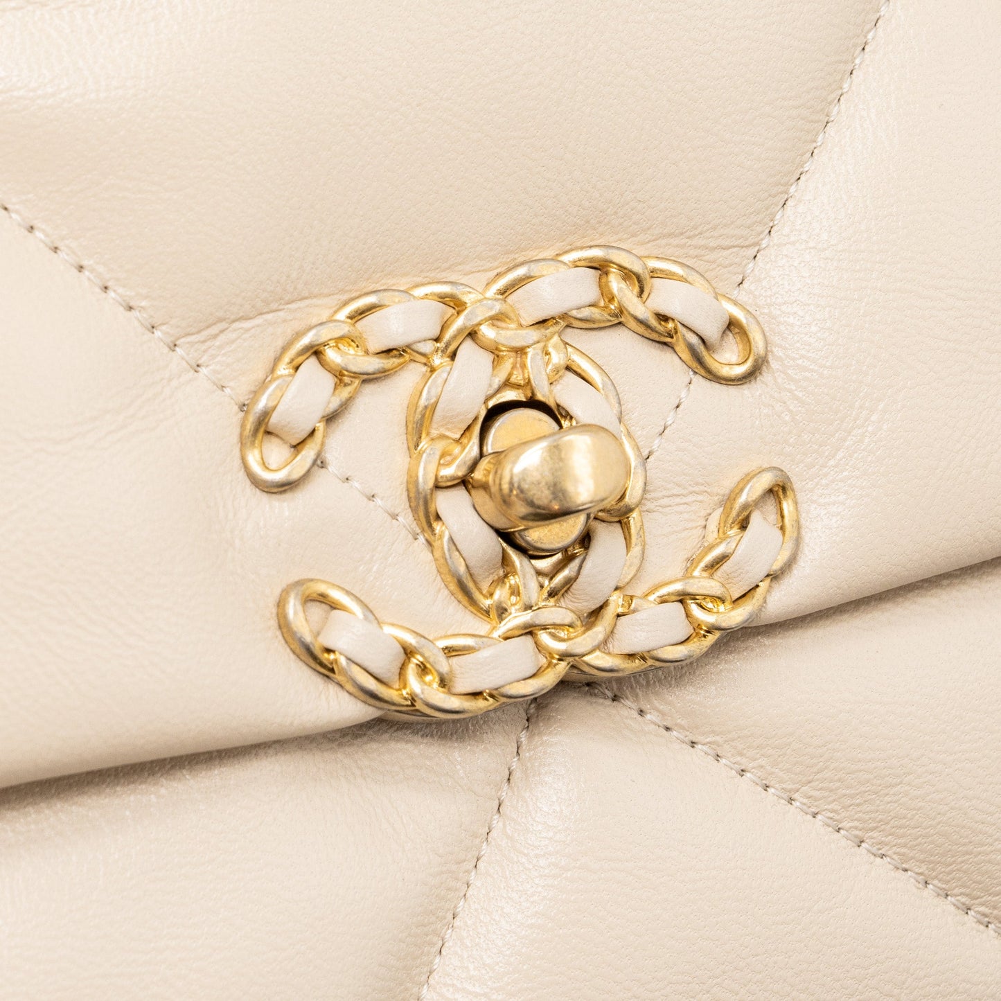 Chanel small 19 bag goatskin light beige multicolour hardware