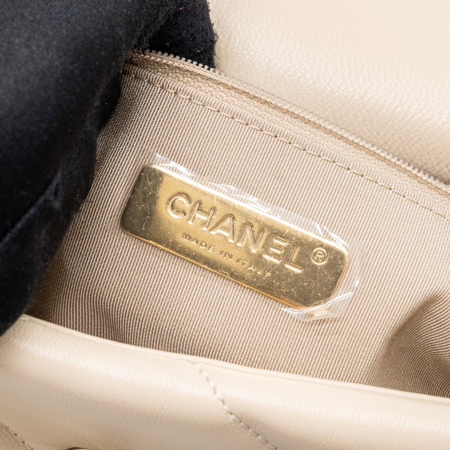 Chanel small 19 bag goatskin light beige multicolour hardware