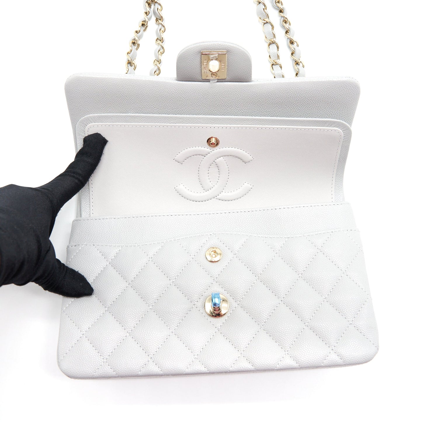 Chanel 21A Small Classic Double Flap Bag Caviar NC634 Light Grey L