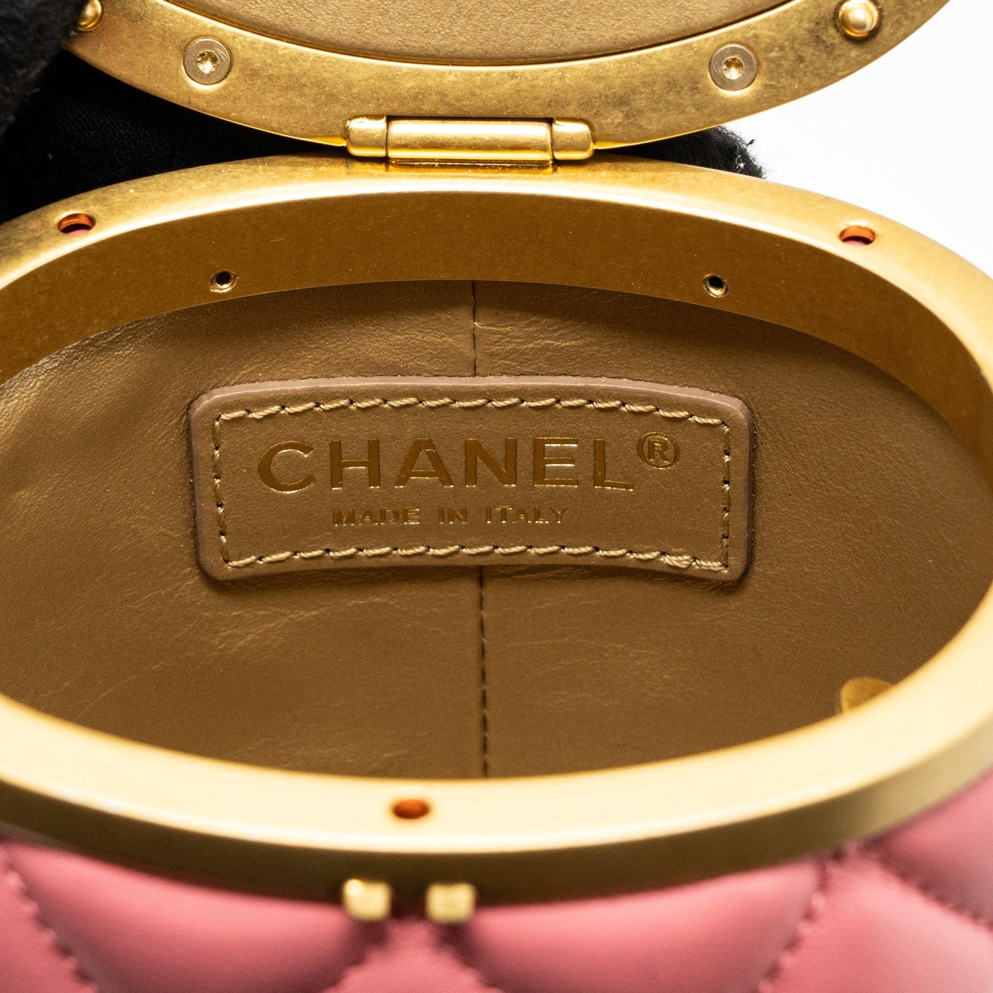 Chanel Round Vanity Case With Chain Lambskin Pink (Microchip)