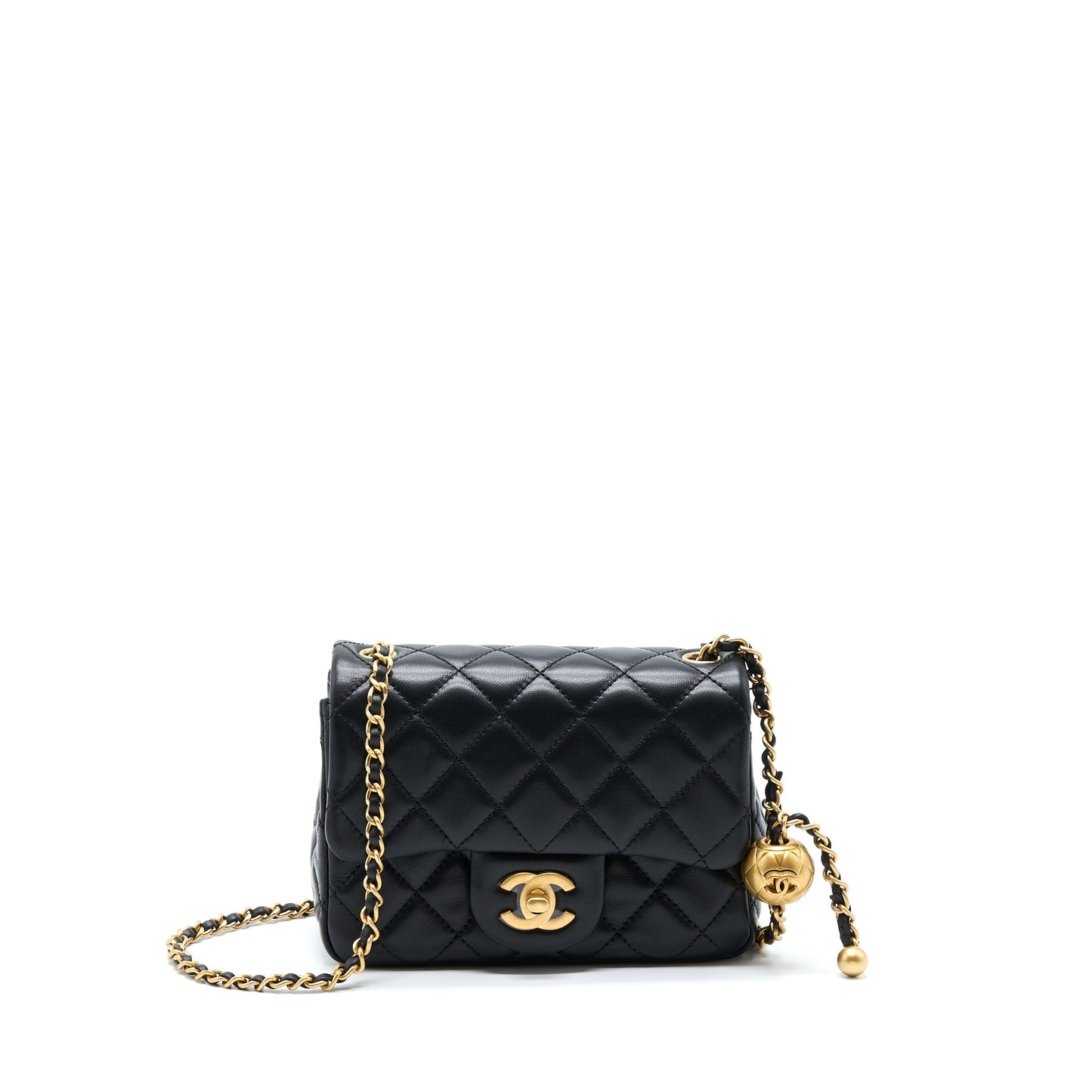 Chanel Pearl Crush Mini Square Flap Bag Lambskin Black