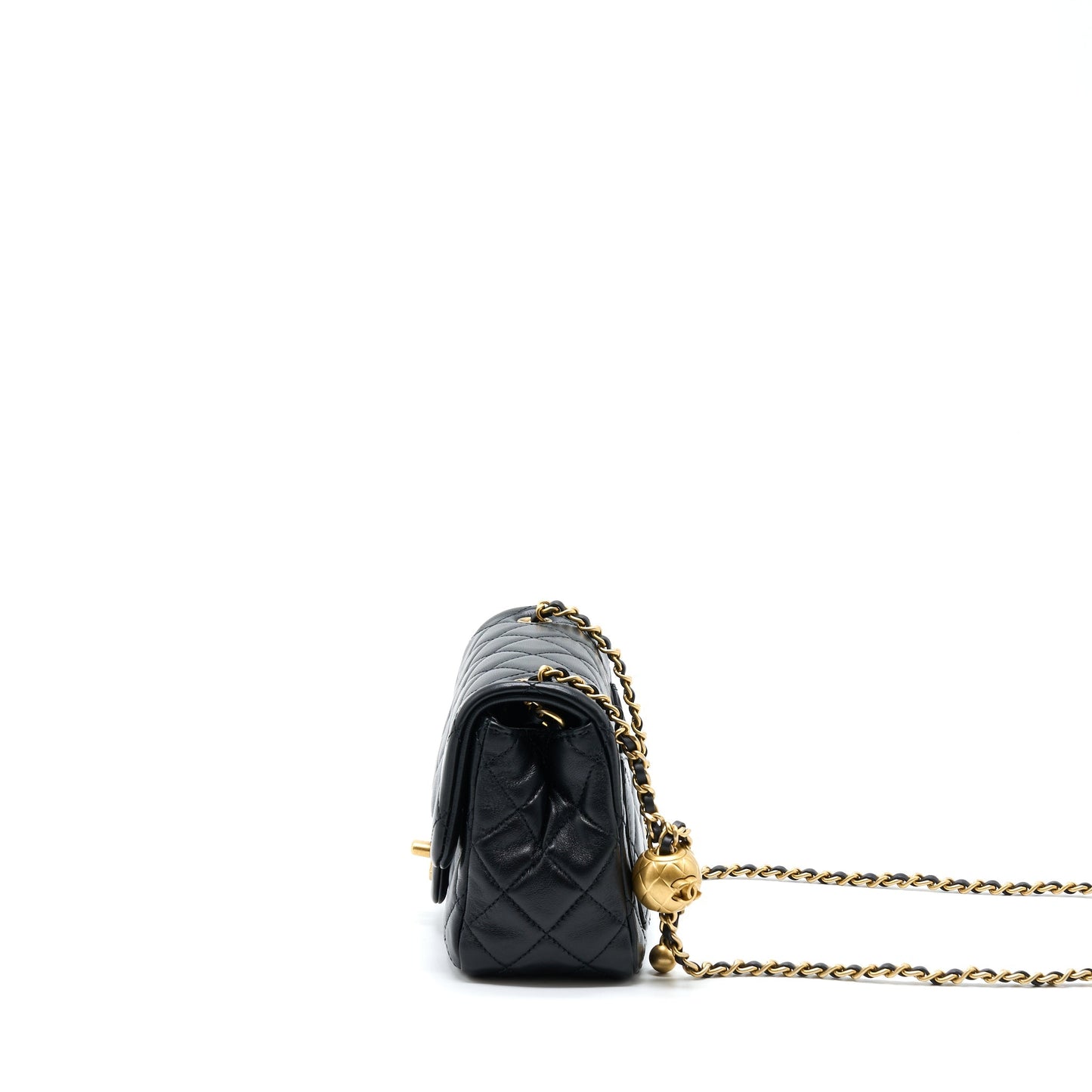 Chanel Pearl Crush Mini Square Flap Bag Lambskin Black