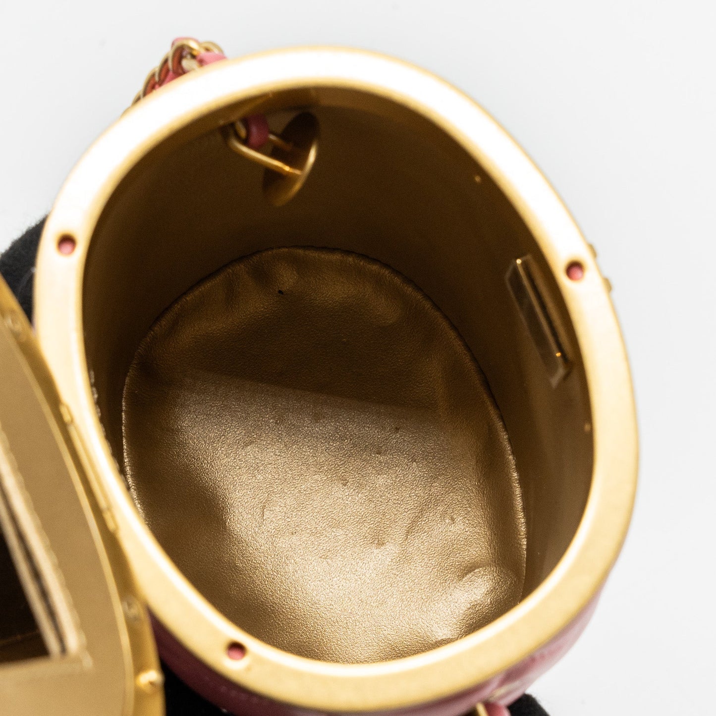 Chanel Round Vanity Case With Chain Lambskin Pink (Microchip)