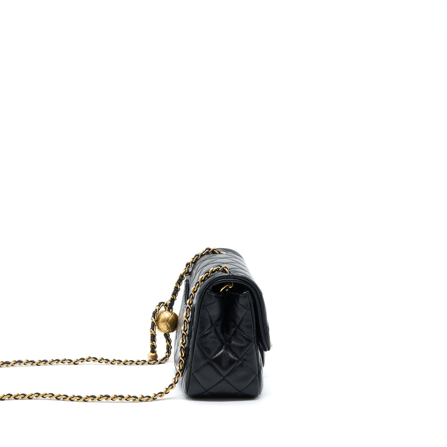 Chanel Pearl Crush Mini Square Flap Bag Lambskin Black