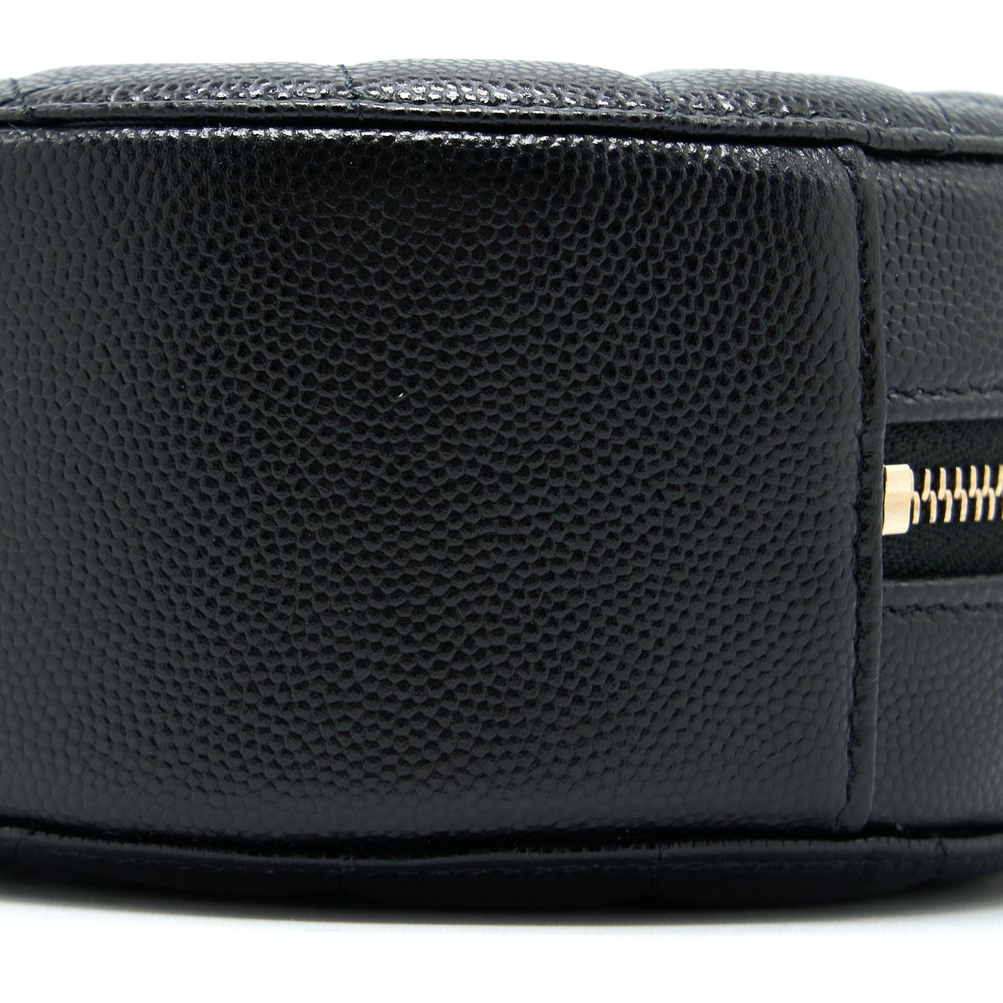Chanel Crystal CC Logo Round Clutch with Chain Caviar Black L