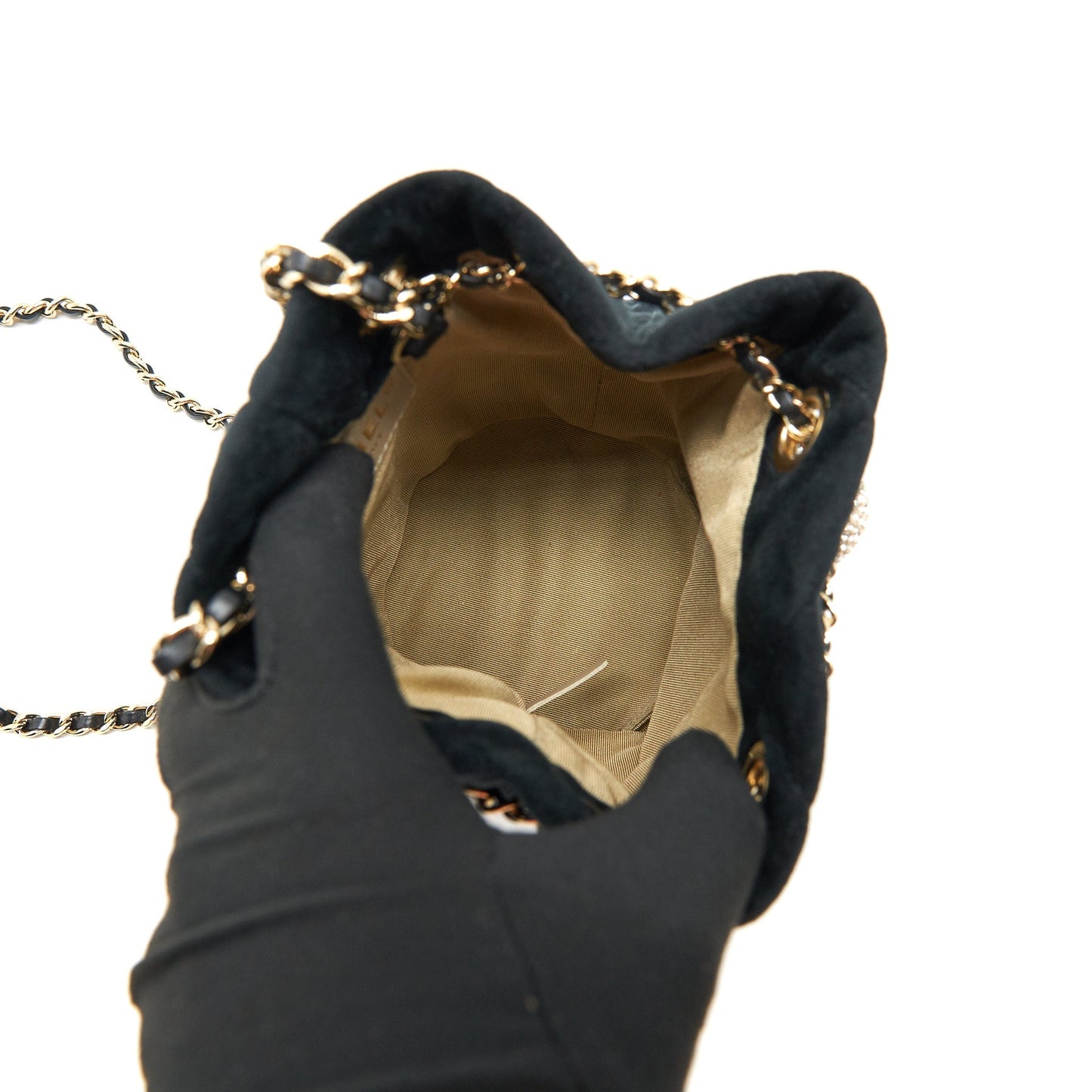 Chanel Pearl Crush On Chain Mini Bucket Velvet Black L